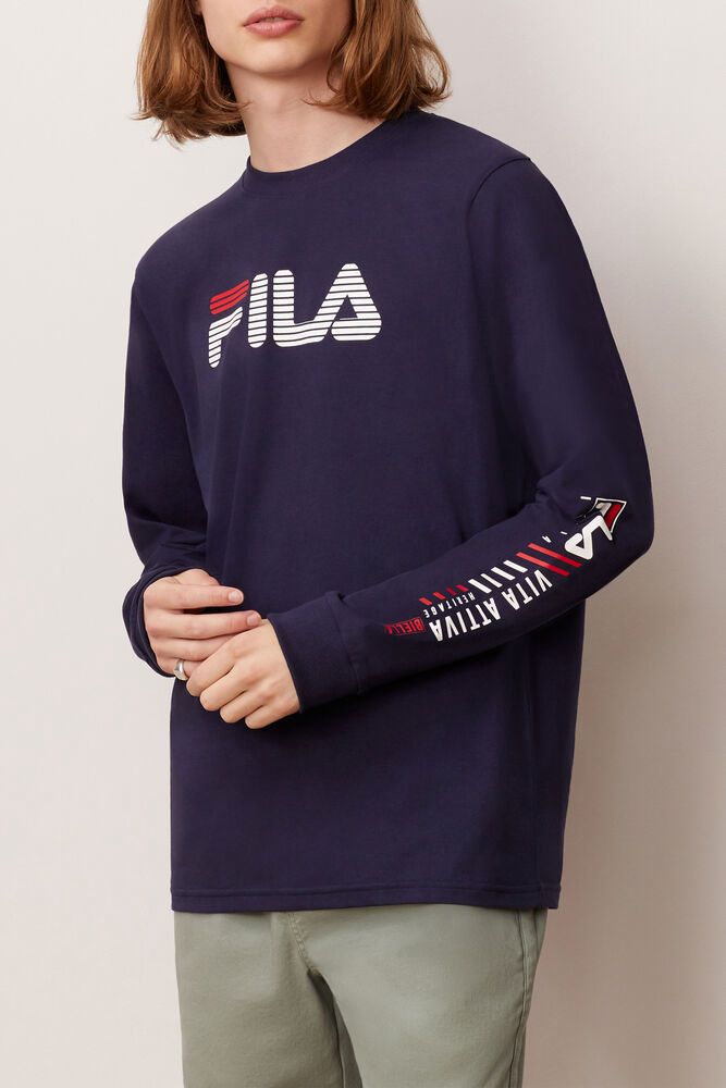 Fila Tričko Panske Collinson Dlho Sleeve Námornícka Modrá - DWSFB6895